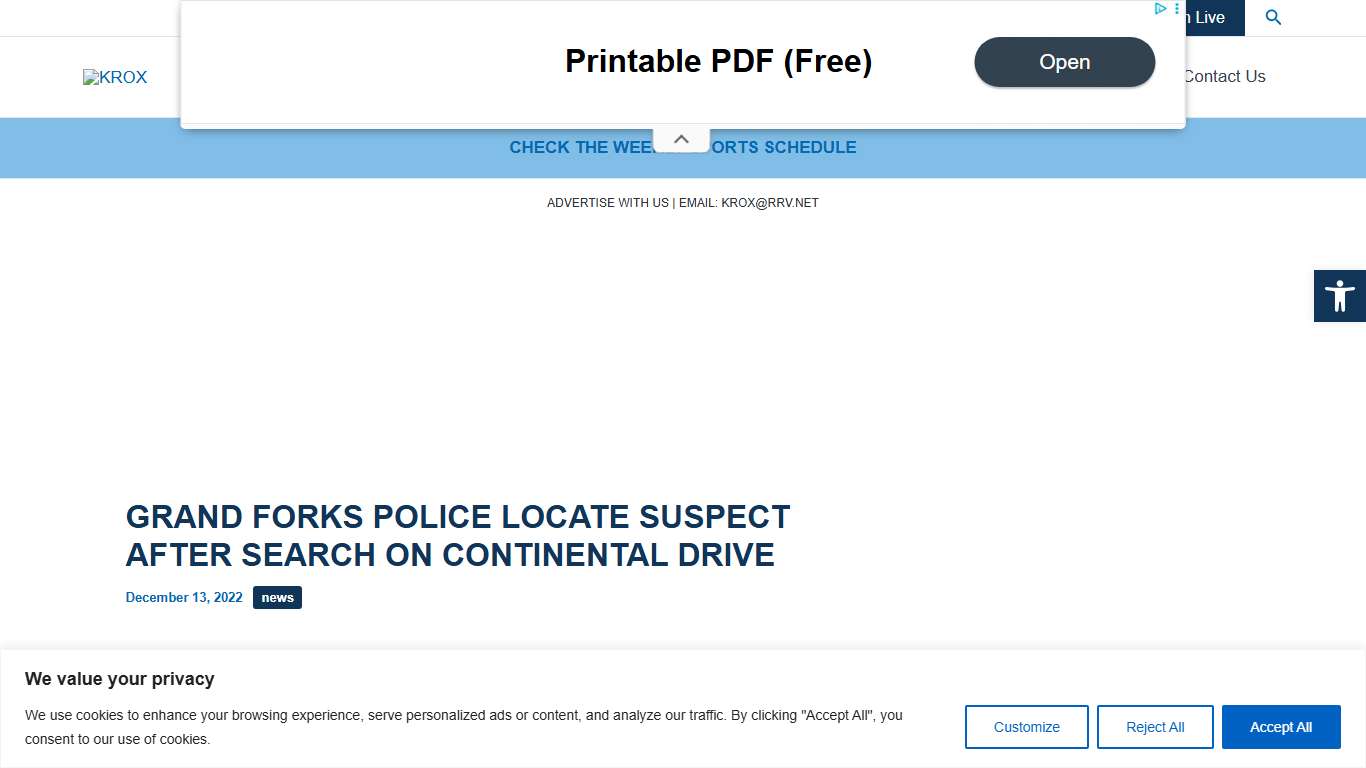 GRAND FORKS POLICE LOCATE SUSPECT AFTER SEARCH ON CONTINENTAL DRIVE – KROX
